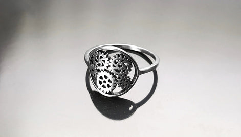 Engrenages ring, sterling silver, gear ring, engineering jewelry, clock mechanical jewelry, transmission ring, Steampunk Geometry Round Ring