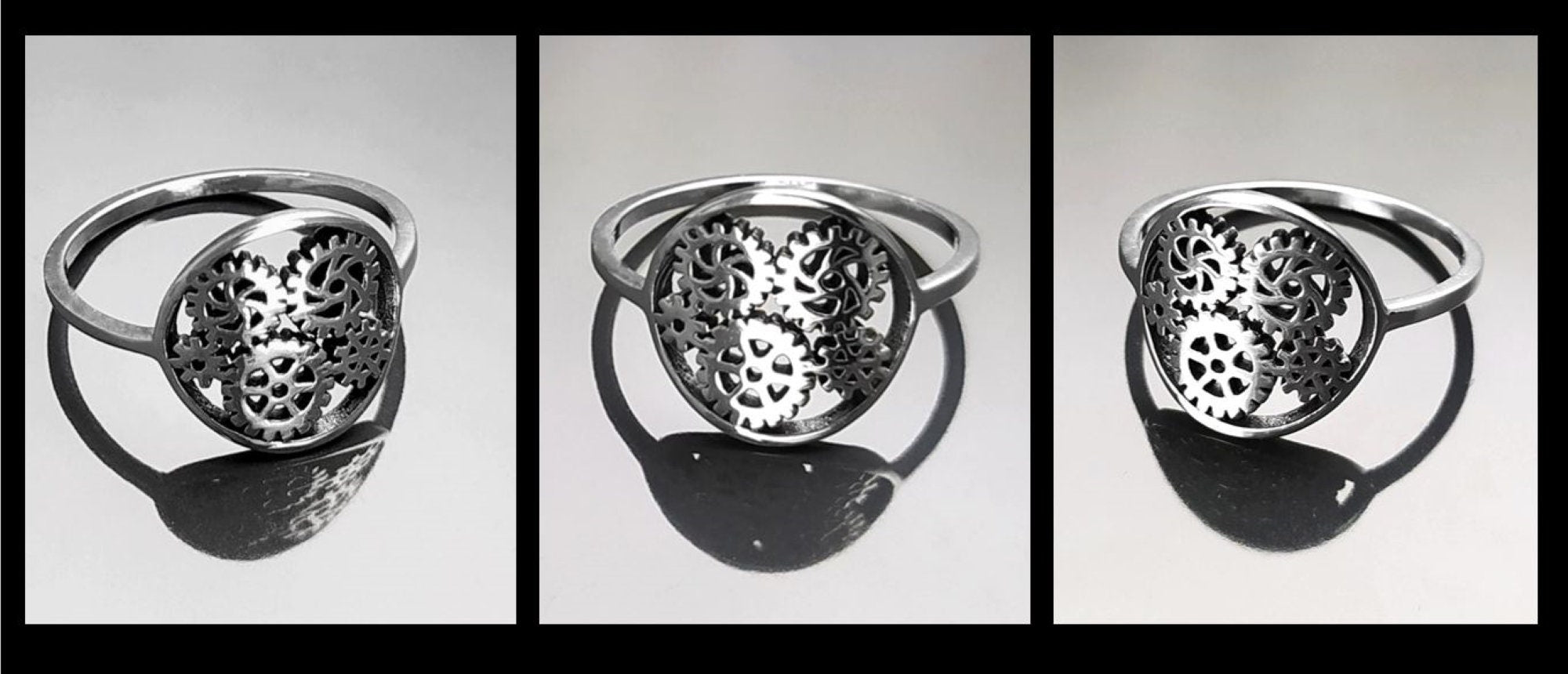 Engrenages ring, sterling silver, gear ring, engineering jewelry, clock mechanical jewelry, transmission ring, Steampunk Geometry Round Ring