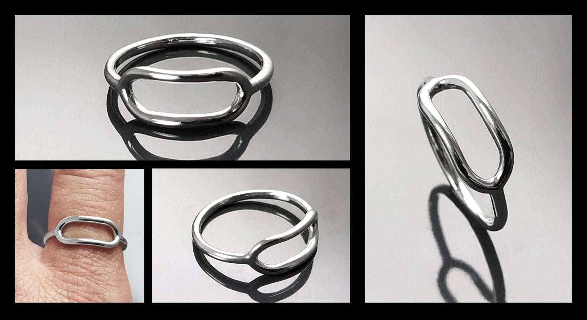 modern geometrical ring, sterling silver, horizontal ring, Oval Hollow minimalist jewelry, dainty everyday jewelry, stacking circle ring