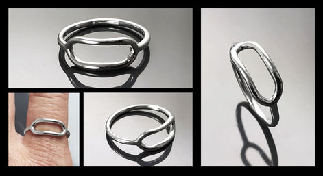 modern geometrical ring, sterling silver, horizontal ring, Oval Hollow minimalist jewelry, dainty everyday jewelry, stacking circle ring