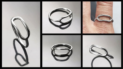 modern geometrical ring, sterling silver, horizontal ring, Oval Hollow minimalist jewelry, dainty everyday jewelry, stacking circle ring