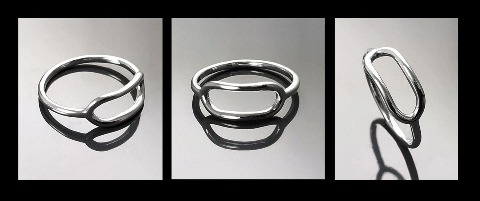 modern geometrical ring, sterling silver, horizontal ring, Oval Hollow minimalist jewelry, dainty everyday jewelry, stacking circle ring