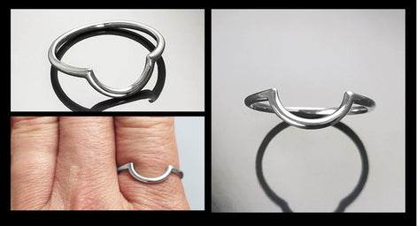 Sterling Silver Arc Ring, Modern Minimalist Curved Band