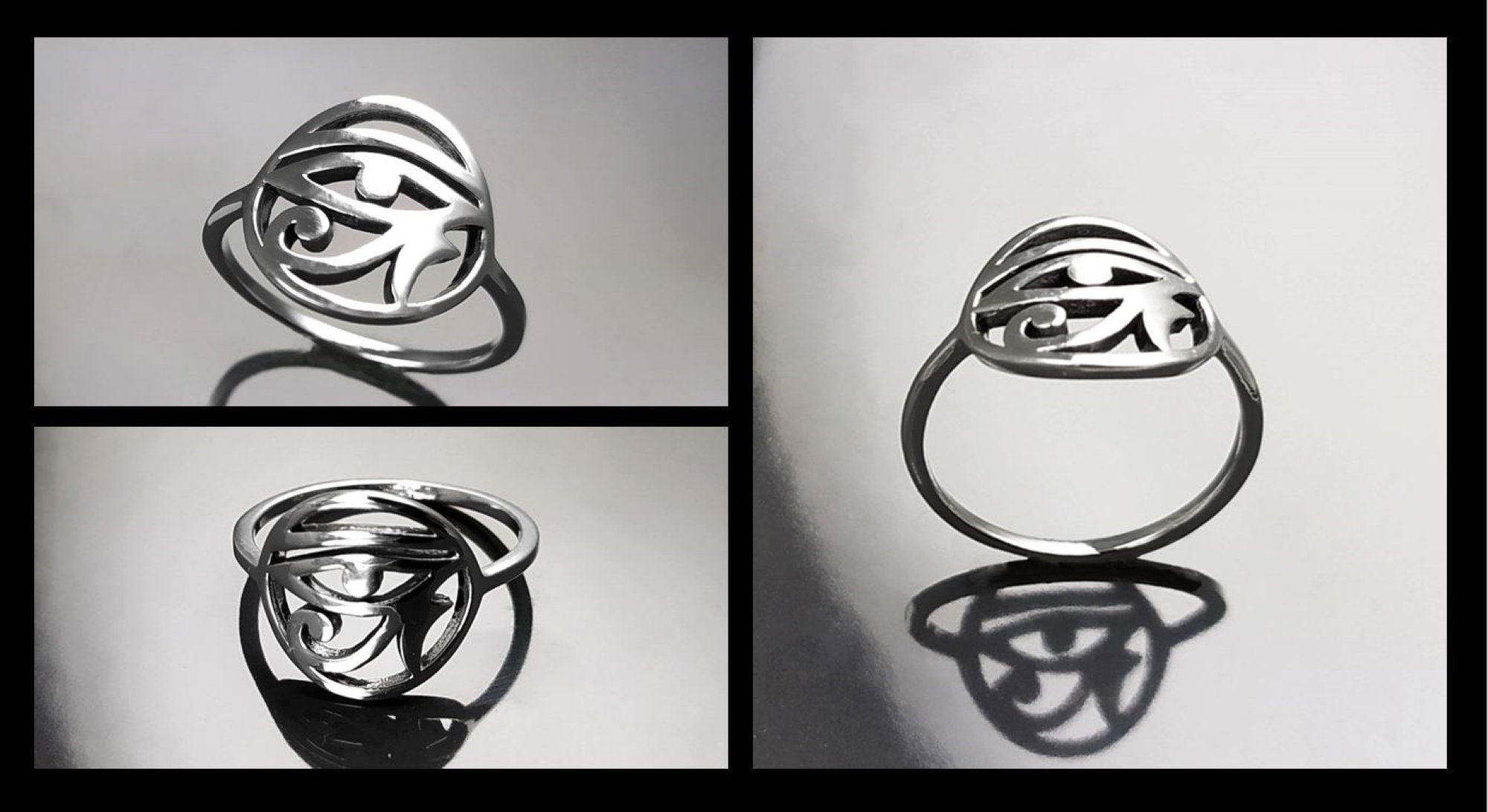 Sterling Silver Eye of Horus Ring, Ancient Egyptian Talisman Jewelry