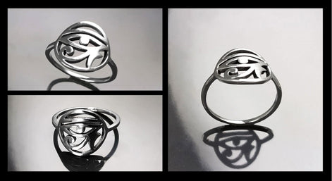 Sterling Silver Eye of Horus Ring, Ancient Egyptian Talisman Jewelry