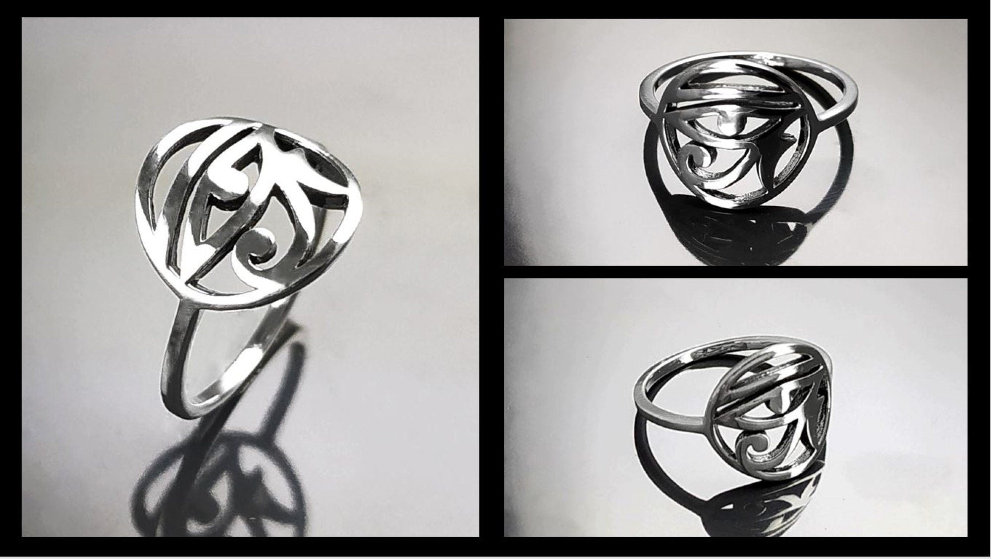 Sterling Silver Eye of Horus Ring, Ancient Egyptian Talisman Jewelry