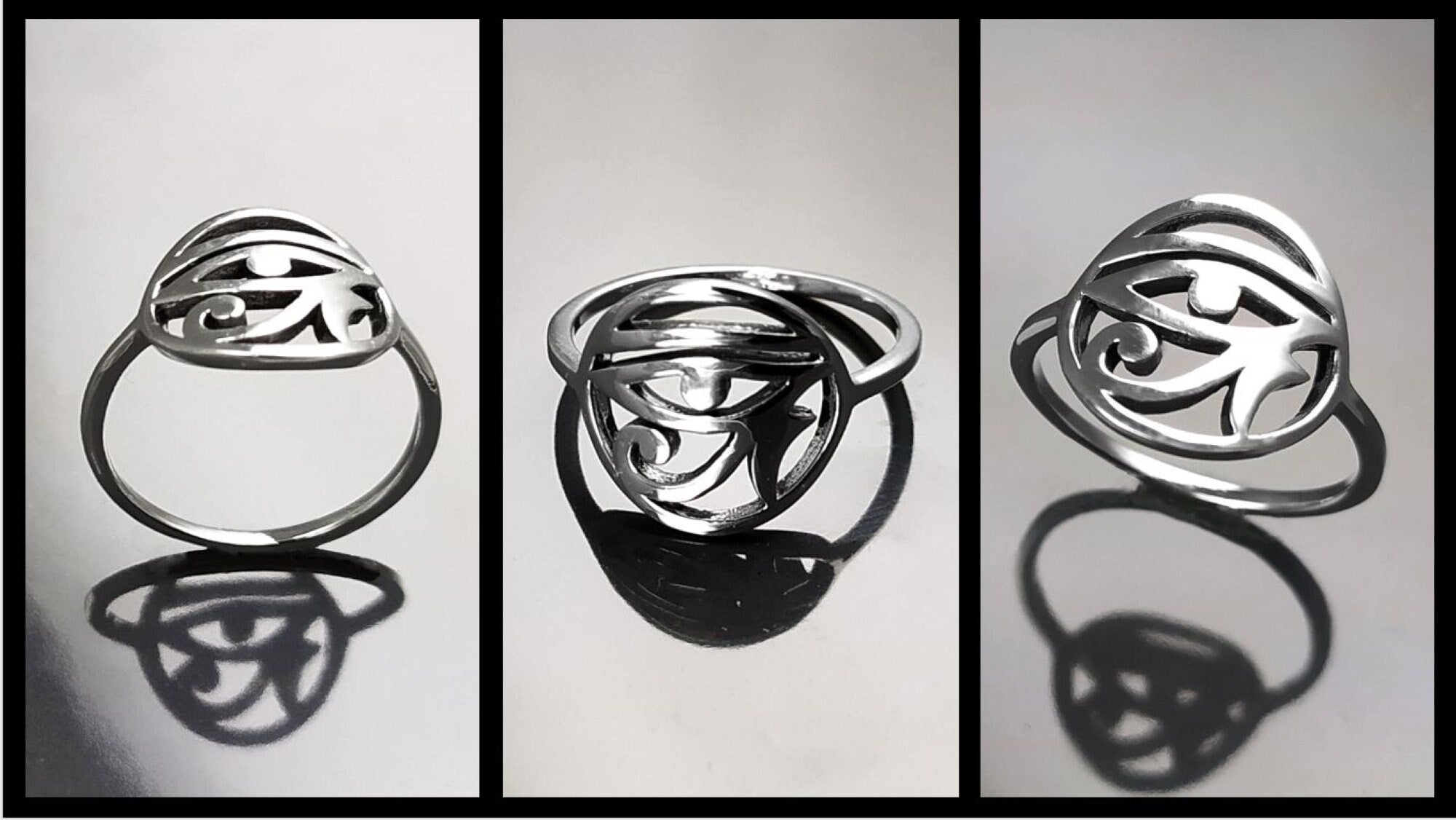 Sterling Silver Eye of Horus Ring, Ancient Egyptian Talisman Jewelry