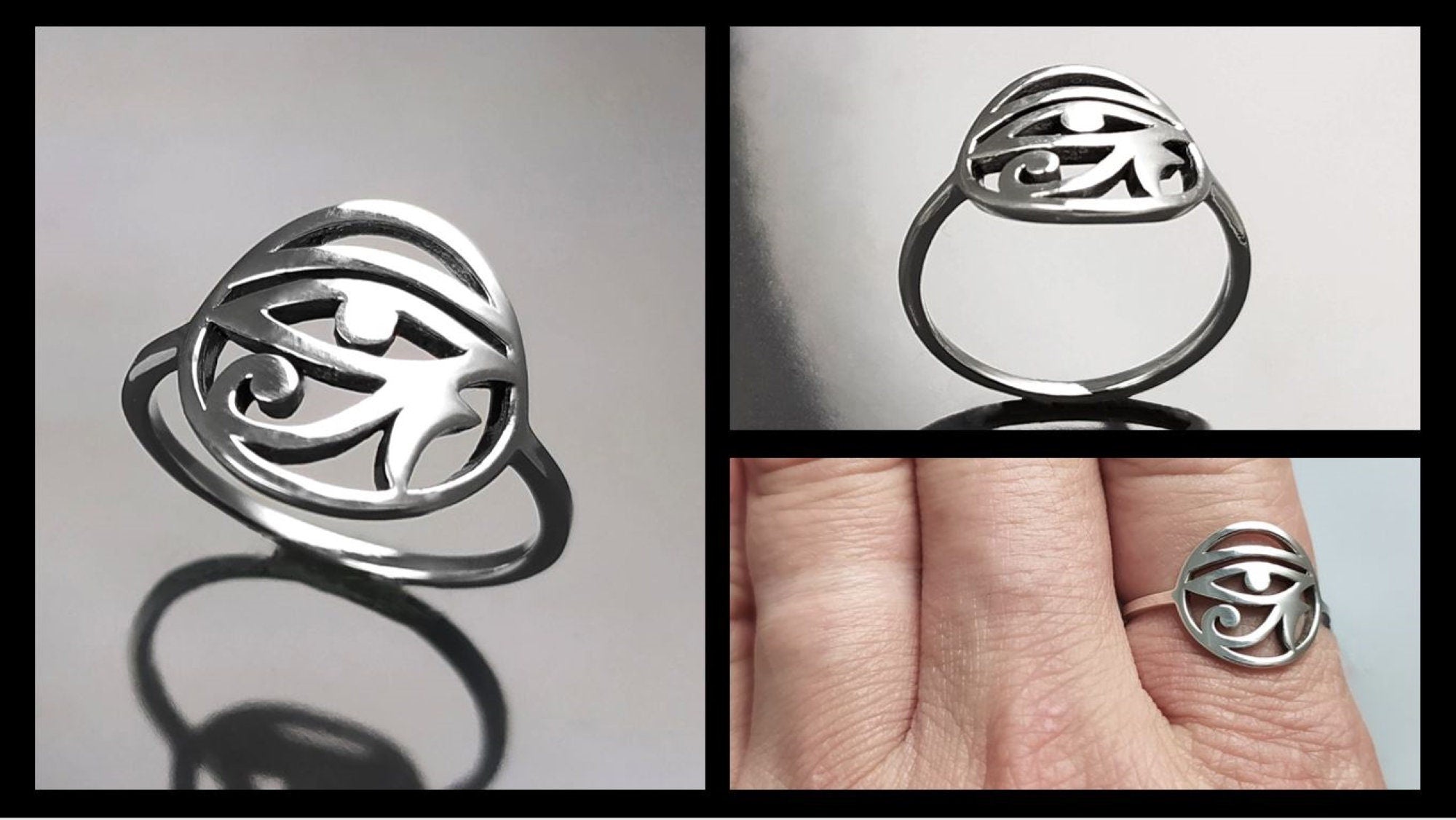 Sterling Silver Eye of Horus Ring, Ancient Egyptian Talisman Jewelry