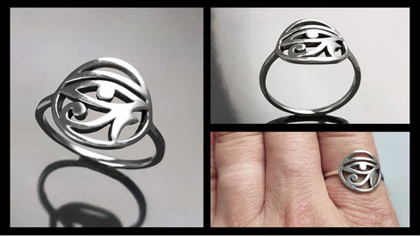 Sterling Silver Eye of Horus Ring, Ancient Egyptian Talisman Jewelry