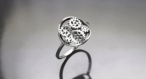 Engrenages ring, sterling silver, gear ring, engineering jewelry, clock mechanical jewelry, transmission ring, Steampunk Geometry Round Ring