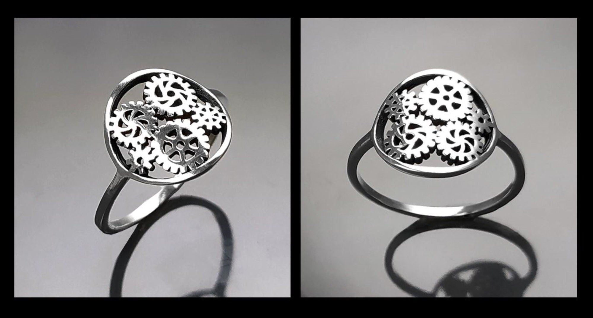 Engrenages ring, sterling silver, gear ring, engineering jewelry, clock mechanical jewelry, transmission ring, Steampunk Geometry Round Ring