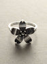 Black flower ring, sterling silver, black color Cz stone, five petals stones flowers, modern dark Gothic jewelry