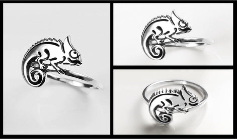 Une bague en argent avec un caméléon délicatement façonné sur le dessus. Le caméléon est sur un anneau en argent massif 925. Sa queue est enroulée.
Il est tout beau, et tranquillement posé. 

C'est une Bague parfaite pour un cadeau. Un bijou en argent 925 classique avec un motif fantaisiste.
Le meilleur du local : fait main, durable. Boutique fiable, milliers d'avis.