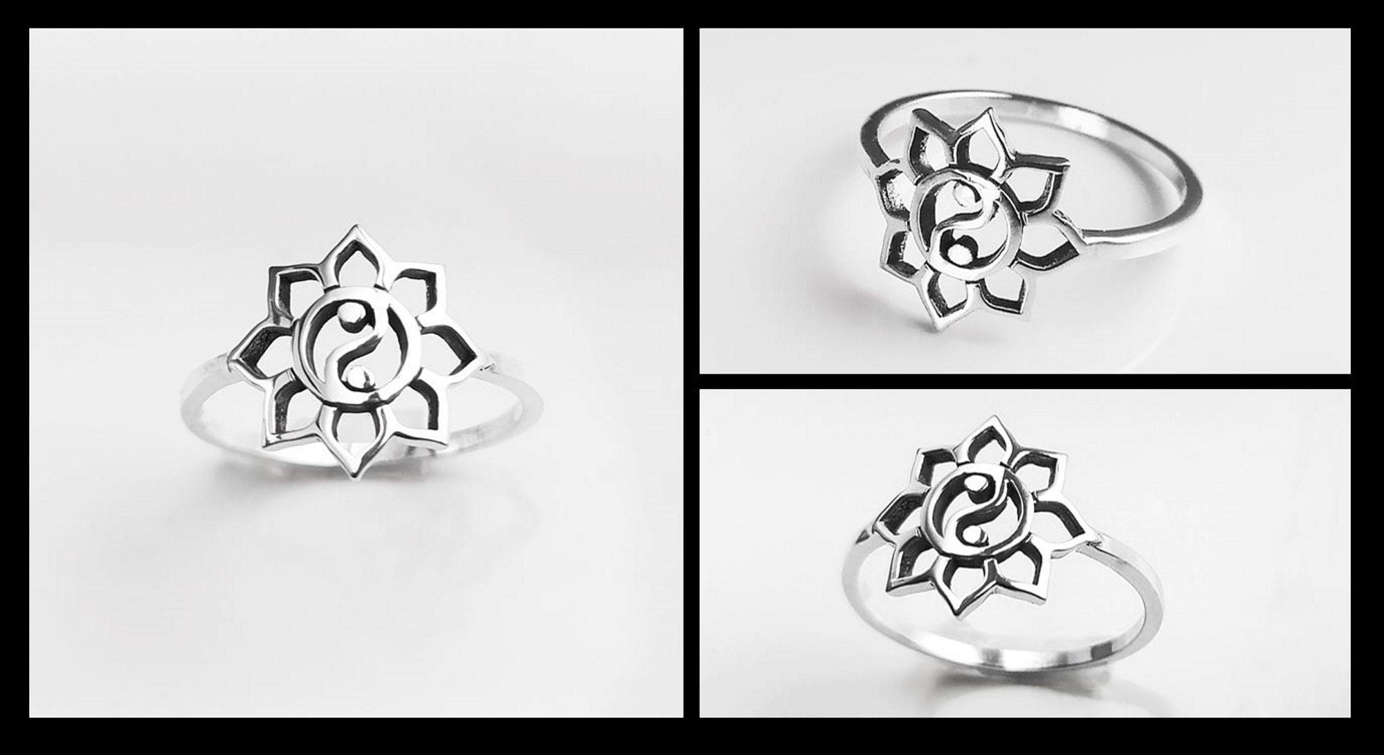 Lotus Yin Yang Ring, Sterling Silver, Spiritual Jewelry, Oriental Asian Zen Jewelry, Balance Yoga Ring, Mandala Spirit Ring