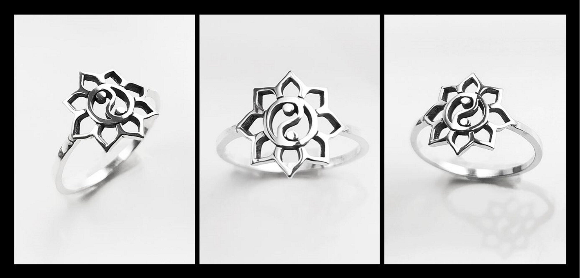 Lotus Yin Yang Ring, Sterling Silver, Spiritual Jewelry, Oriental Asian Zen Jewelry, Balance Yoga Ring, Mandala Spirit Ring