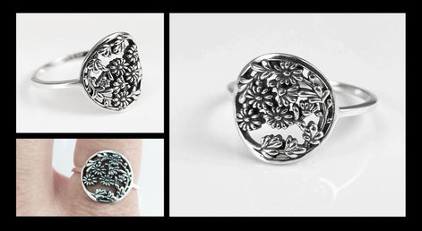Flower Daisy Ring, Sterling Silver, Daisies Pattern, Floral Jewelry, Flower Wreath Ring, Bouquet of Flowers Crown Ring, Spring Jewelry