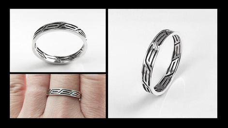 Openwork Band Ring, Sterling Silver, Unisex Modern Ring, Open Lace, Contemporary Greek Key Frieze, Women Men gift
