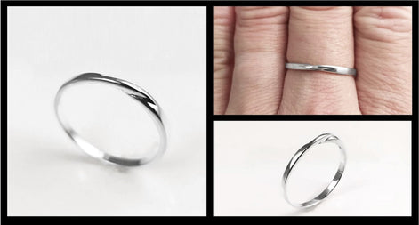 Mobius Ring, Slightly Twisted Band Ring, Sterling Silver, Minimalist Dainty Endless Twist Knot, Promise Ring, Infinity wedding band ring