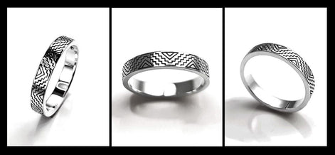 Mayan Band Ring, Sterling Silver, Mesoamerican Geometric Aztec Ancient Symbols Inca Temple Maya civilization Symbols Unisex Jewelry