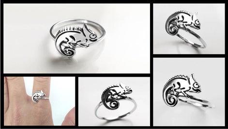 Une bague en argent avec un caméléon délicatement façonné sur le dessus. Le caméléon est sur un anneau en argent massif 925. Sa queue est enroulée.
Il est tout beau, et tranquillement posé. 

C'est une Bague parfaite pour un cadeau. Un bijou en argent 925 classique avec un motif fantaisiste.
Le meilleur du local : fait main, durable. Boutique fiable, milliers d'avis.