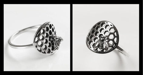 Honeycomb Ring, Sterling Silver, Beehive Jewelry, Bumble Bee, Bee Honeycomb Nature Jewelry, Honeycomb Core, Bug Ring, Gifts For Bee Lovers