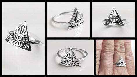 Eye Ring, Sterling Silver, All Seeing Omniscient Eye Jewelry, Eye of God, Tarot Ring, Eye of Providence, Magic Witch Amulet Protection