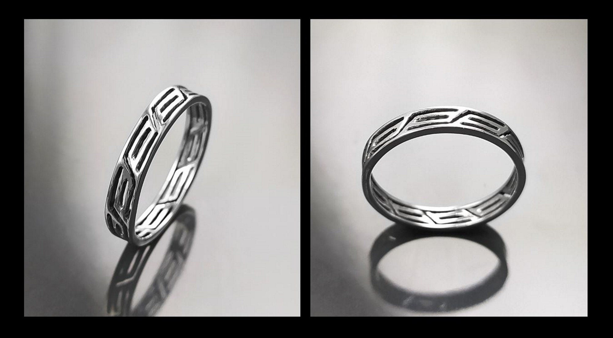 Openwork Band Ring, Sterling Silver, Unisex Modern Ring, Open Lace, Contemporary Greek Key Frieze, Women Men gift
