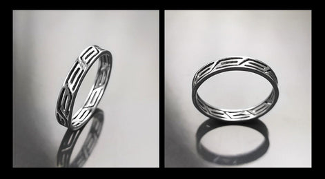 Openwork Band Ring, Sterling Silver, Unisex Modern Ring, Open Lace, Contemporary Greek Key Frieze, Women Men gift