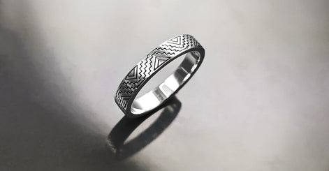 Mayan Band Ring, Sterling Silver, Mesoamerican Geometric Aztec Ancient Symbols Inca Temple Maya civilization Symbols Unisex Jewelry