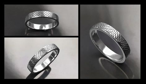 Mayan Band Ring, Sterling Silver, Mesoamerican Geometric Aztec Ancient Symbols Inca Temple Maya civilization Symbols Unisex Jewelry