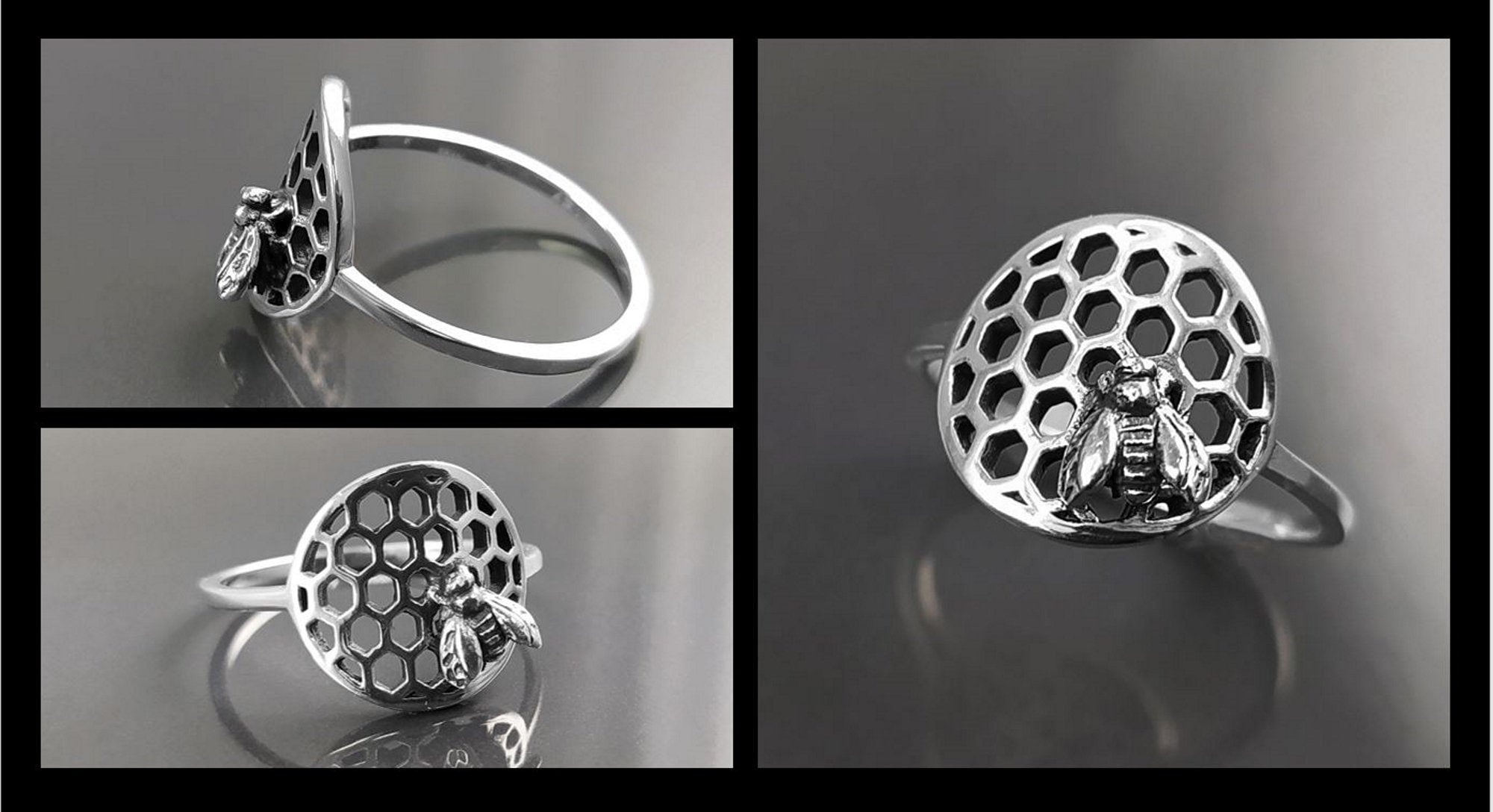 Honeycomb Ring, Sterling Silver, Beehive Jewelry, Bumble Bee, Bee Honeycomb Nature Jewelry, Honeycomb Core, Bug Ring, Gifts For Bee Lovers