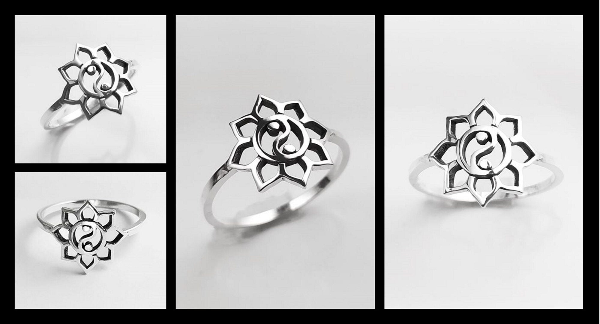 Lotus Yin Yang Ring, Sterling Silver, Spiritual Jewelry, Oriental Asian Zen Jewelry, Balance Yoga Ring, Mandala Spirit Ring