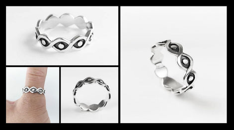 Sterling Silver Third Eye Ring • Evil Eye Protection Jewelry • Good Luck Talisman Band