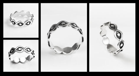 Sterling Silver Third Eye Ring • Evil Eye Protection Jewelry • Good Luck Talisman Band