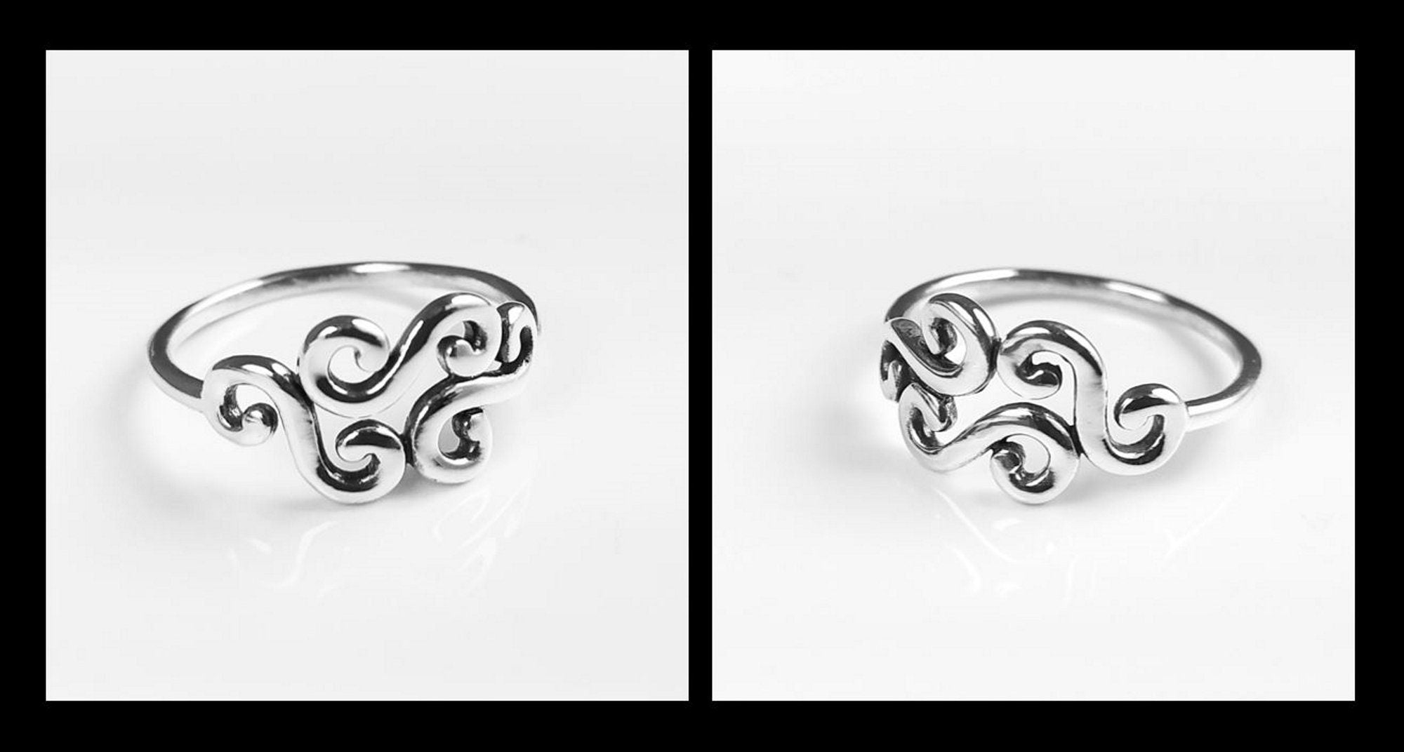Antique Scrolls Ring, Sterling Silver, Scrolling Design Ring, Elegant Spiral Scroll Pattern Ring, Xmas Gift