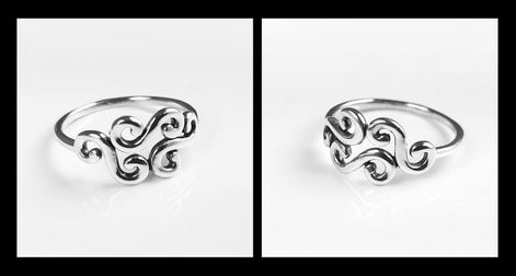 Antique Scrolls Ring, Sterling Silver, Scrolling Design Ring, Elegant Spiral Scroll Pattern Ring, Xmas Gift