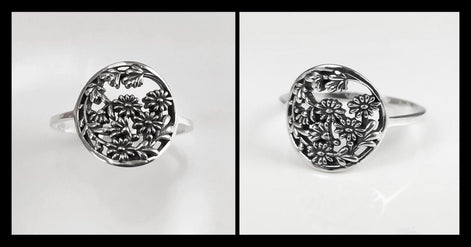 Flower Daisy Ring, Sterling Silver, Daisies Pattern, Floral Jewelry, Flower Wreath Ring, Bouquet of Flowers Crown Ring, Spring Jewelry