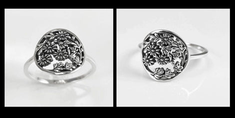 Flower Daisy Ring, Sterling Silver, Daisies Pattern, Floral Jewelry, Flower Wreath Ring, Bouquet of Flowers Crown Ring, Spring Jewelry