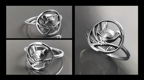 Bird Ring Sterling Silver, Small Silver Ring, Nightingale Bird Ring, Handmade Nature Jewelry