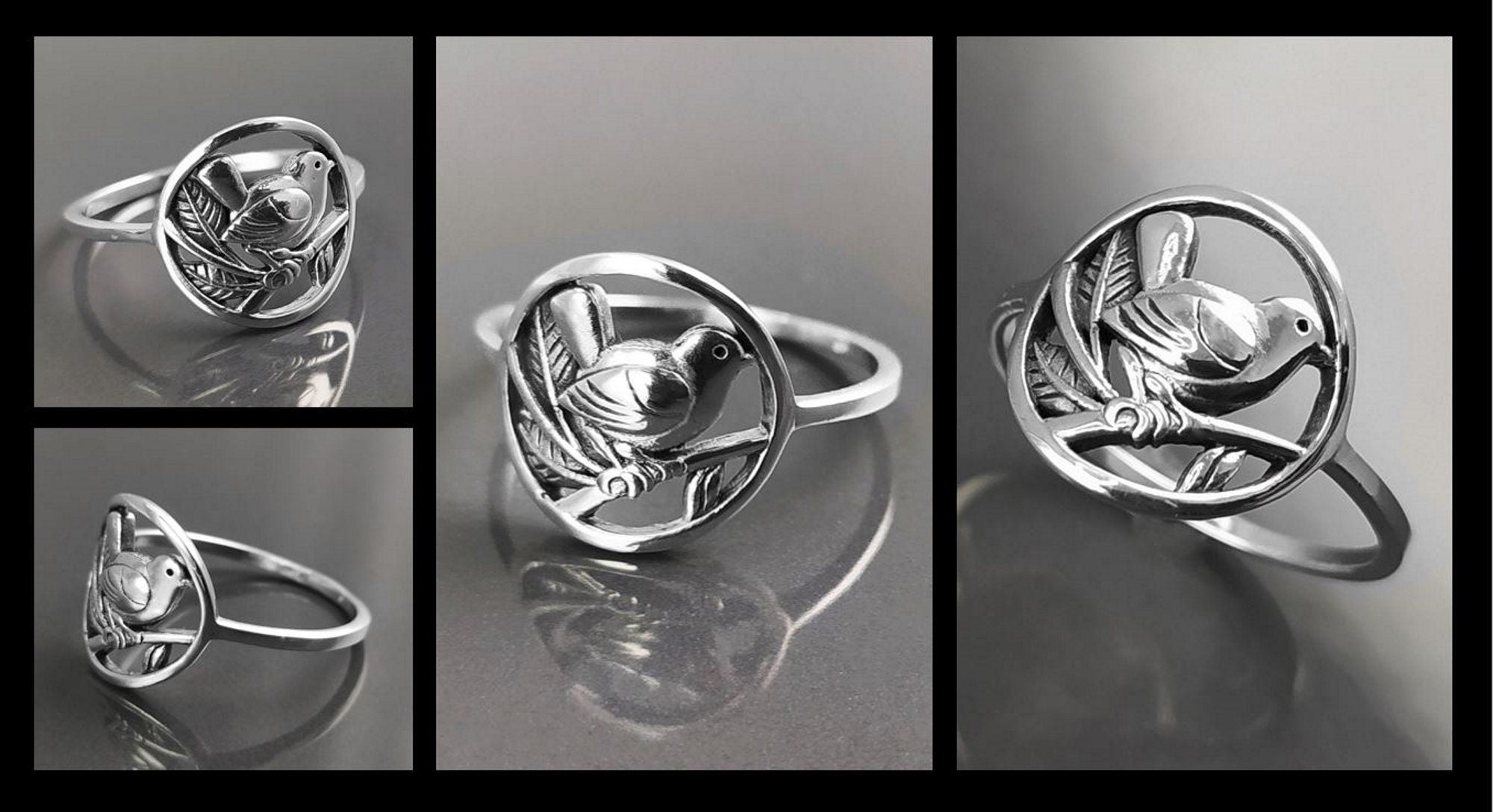 Bird Ring Sterling Silver, Small Silver Ring, Nightingale Bird Ring, Handmade Nature Jewelry