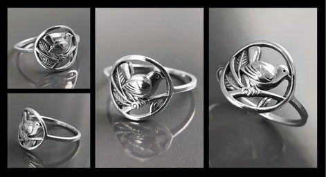 Bird Ring Sterling Silver, Small Silver Ring, Nightingale Bird Ring, Handmade Nature Jewelry