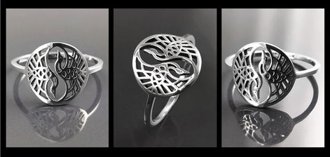 Crane Bird Ring, Sterling Silver, Spiritual Yin Yang Yoga Design, Oriental Zen Jewelry