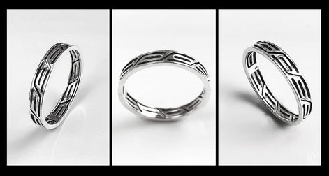Openwork Band Ring, Sterling Silver, Unisex Modern Ring, Open Lace, Contemporary Greek Key Frieze, Women Men gift