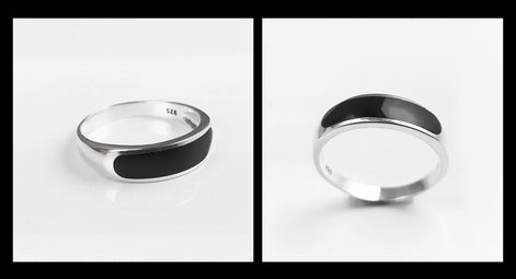 Sterling Silver Signet Ring, Black Onyx Flat Stone Band