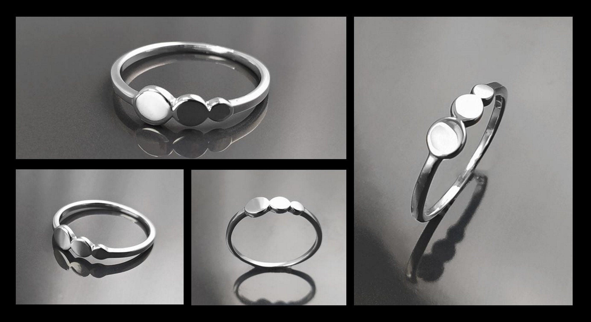 Round Ring, Sterling Silver, Discs Ring, Dainty Beaded Studded Band Ring, Geometric Rounds ring, Modern minimalist Jewelry, Gift