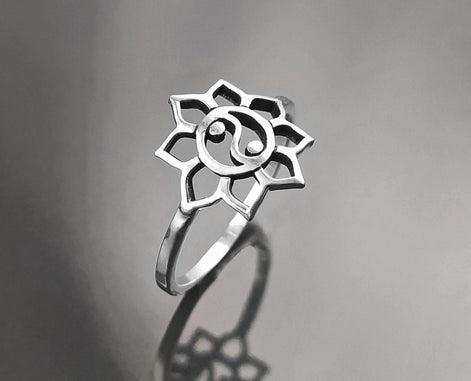 Lotus Yin Yang Ring, Sterling Silver, Spiritual Jewelry, Oriental Asian Zen Jewelry, Balance Yoga Ring, Mandala Spirit Ring