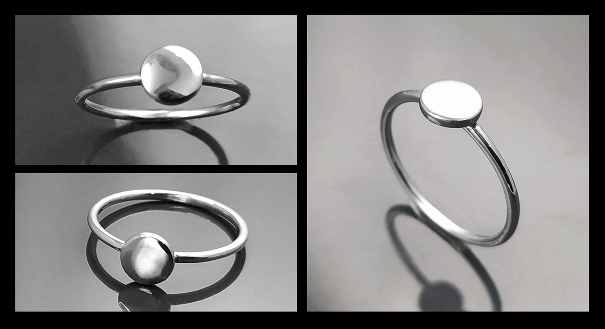 Round Ring, Sterling Silver, Lunar Band, Cosmic Disc Jewelry, Stellar Round Pad ring, Astronomical Disk Ring, Full Moon Spot Ring,