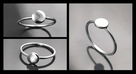 Round Ring, Sterling Silver, Lunar Band, Cosmic Disc Jewelry, Stellar Round Pad ring, Astronomical Disk Ring, Full Moon Spot Ring,