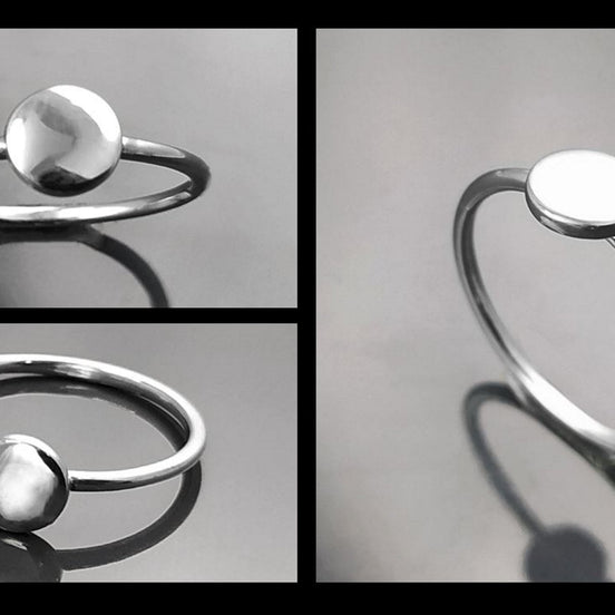 Round Ring, Sterling Silver, Lunar Band, Cosmic Disc Jewelry, Stellar Round Pad ring, Astronomical Disk Ring, Full Moon Spot Ring,