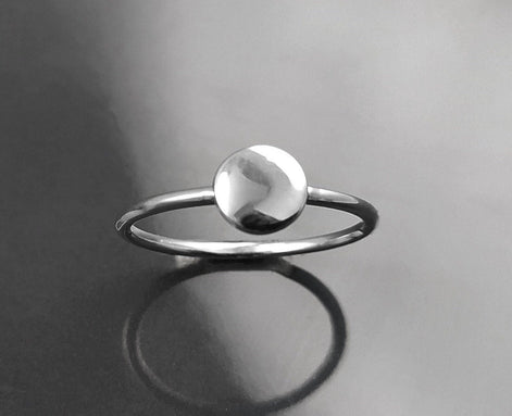 Round Ring, Sterling Silver, Lunar Band, Cosmic Disc Jewelry, Stellar Round Pad ring, Astronomical Disk Ring, Full Moon Spot Ring,